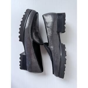 Donald J Pliner Loafers Womens Size 8 M Metallic Gray Slip On Block Heel Shoes